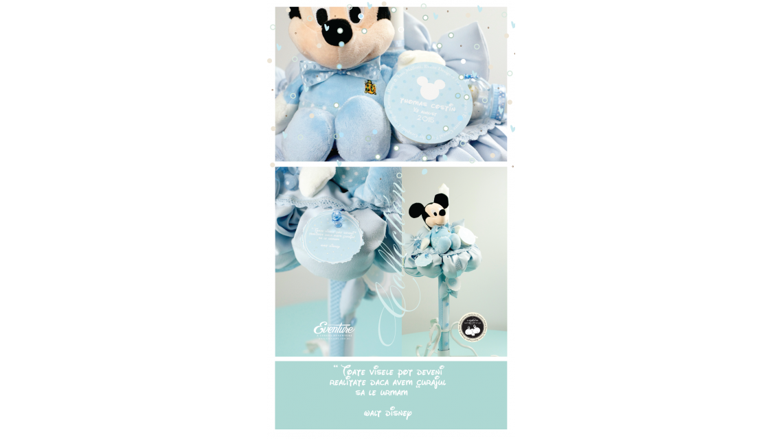 Lumanare botez pentru baieti cu Mickey Mouse, 65x4 cm, Baby Blue  2